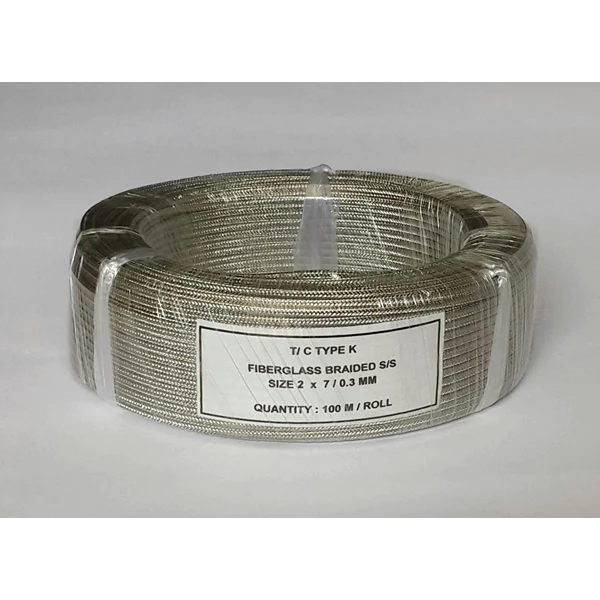 Kabel Thermocouple Type K Fiberglass Braided S/S Size : 2 x 7/0.3mm